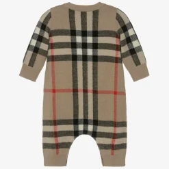 Burberry Beige Check Wool & Cashmere Baby Romper Discount