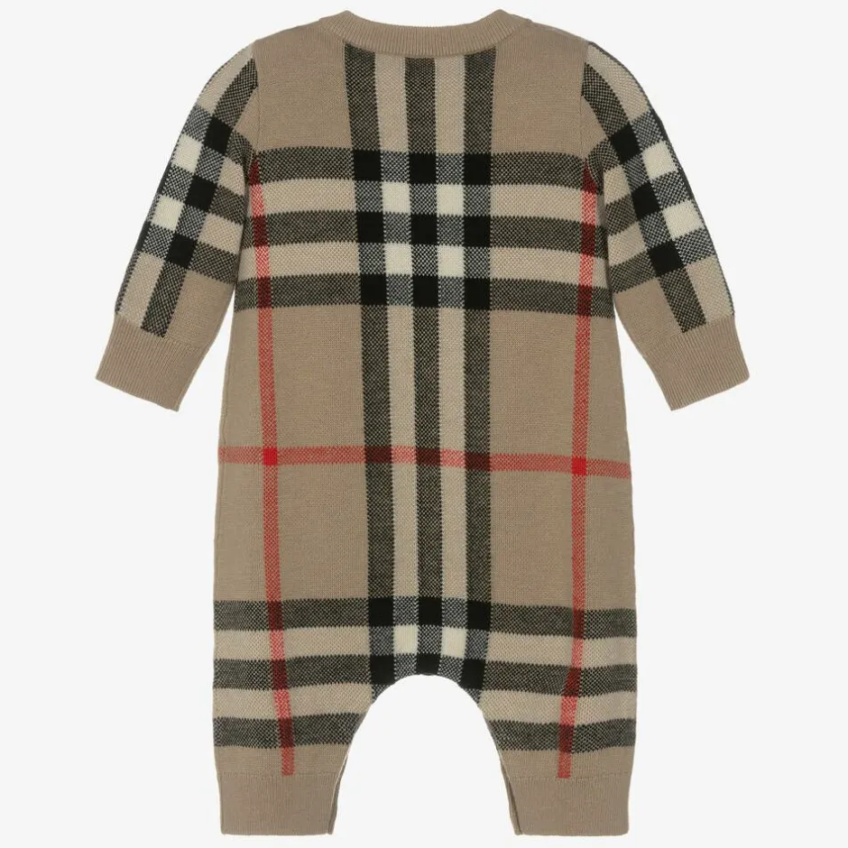 Burberry Beige Check Wool & Cashmere Baby Romper Discount