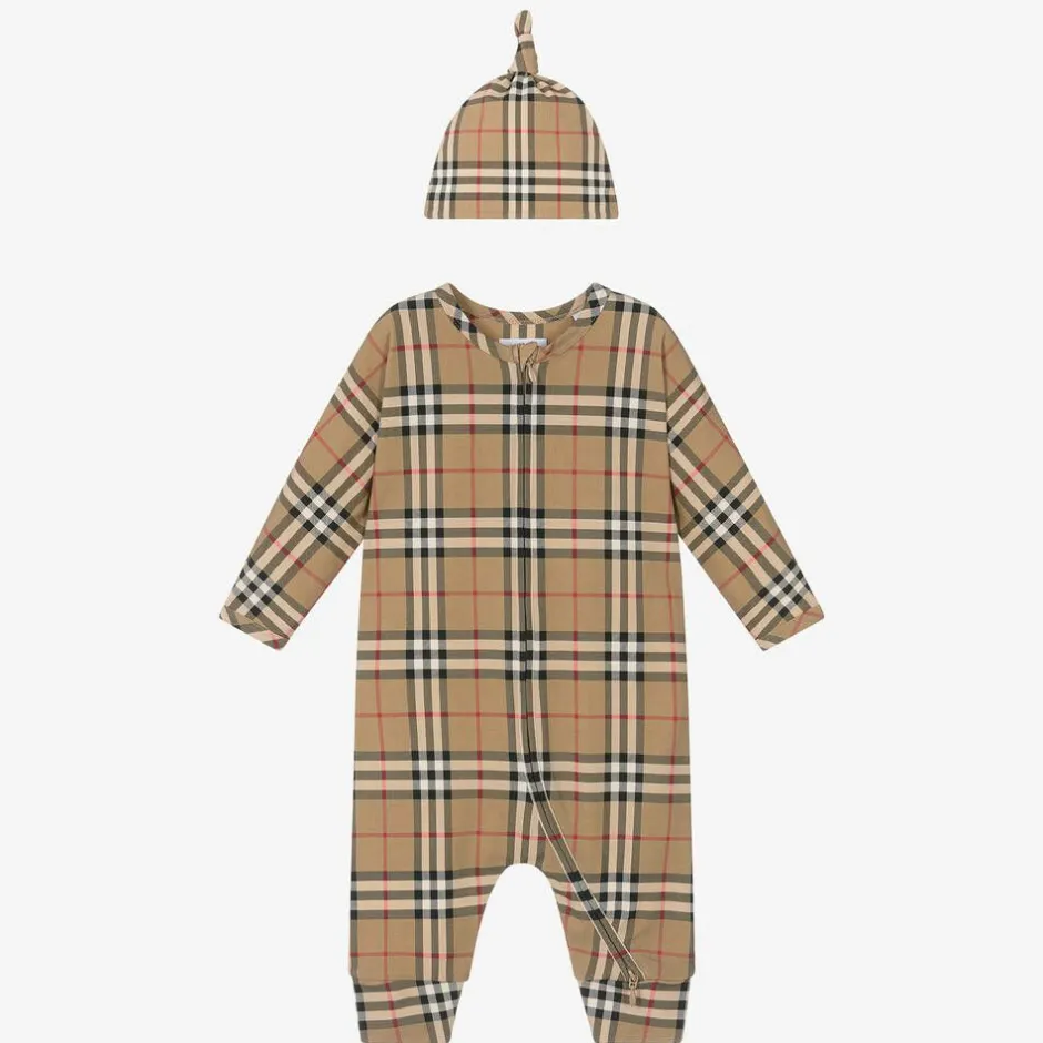 Burberry Beige Cotton Babygrow Gift Set Hot