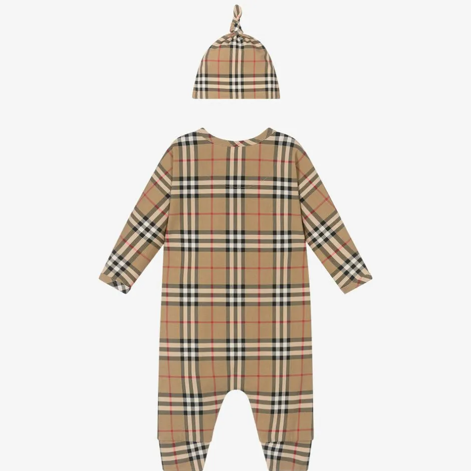 Burberry Beige Cotton Babygrow Gift Set Hot