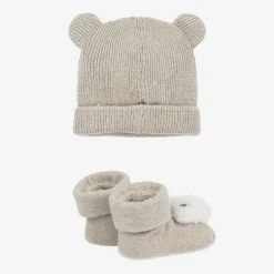 Mayoral Newborn Beige Cotton Bear Baby Hat Set Outlet