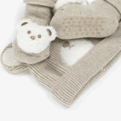 Mayoral Newborn Beige Cotton Bear Baby Hat Set Outlet