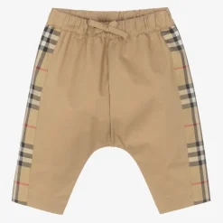 Burberry Beige Cotton Checked Baby Trousers New
