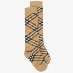 Burberry Beige Cotton Checked Knee Socks Best