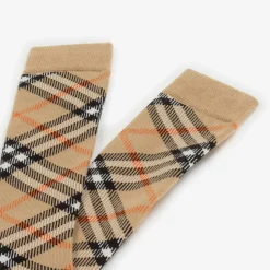 Burberry Beige Cotton Checked Knee Socks Best