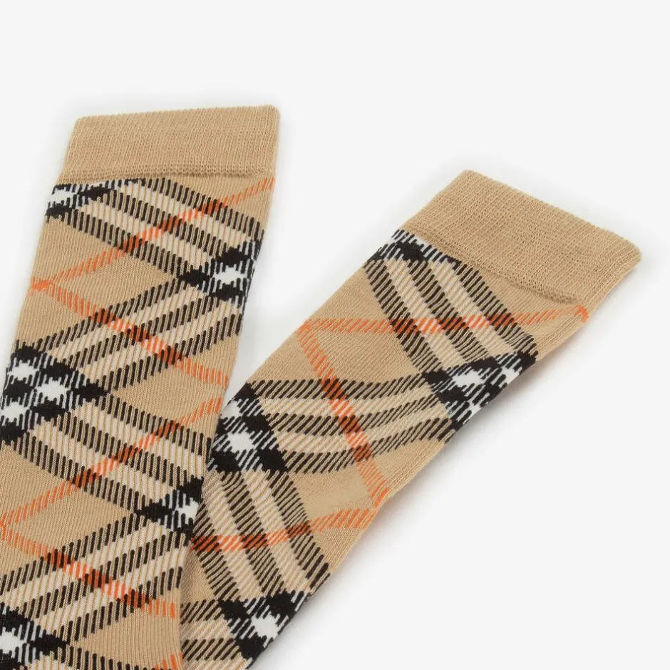 Burberry Beige Cotton Checked Knee Socks Best