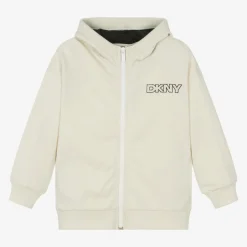 DKNY Beige Cotton Hooded Zip-Up Top Sale