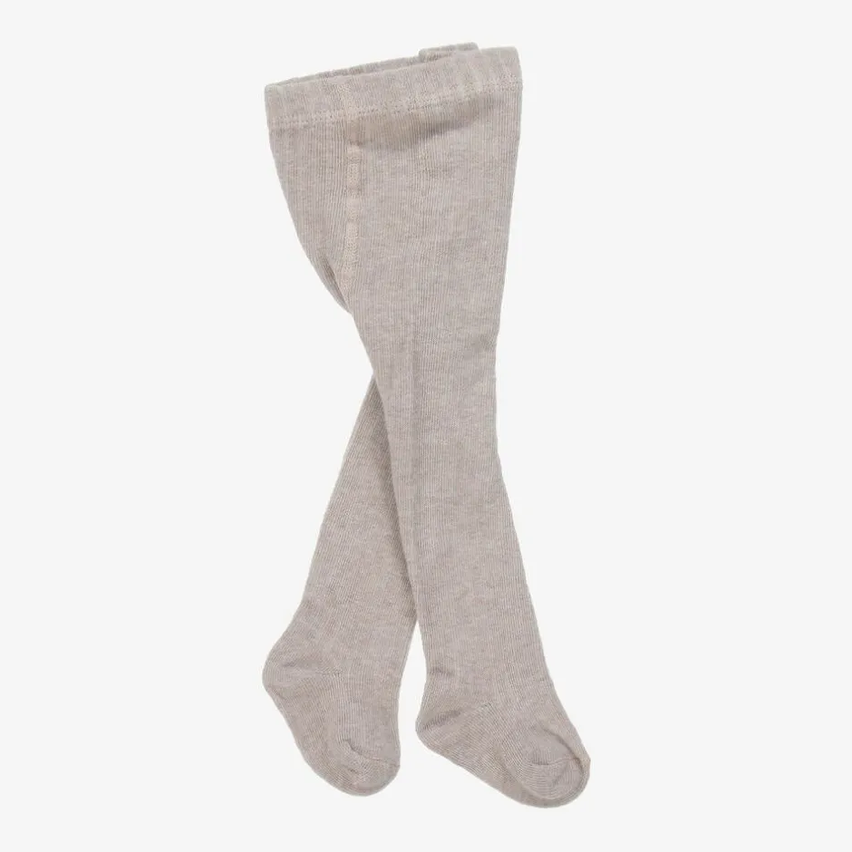 Mayoral Newborn Beige Cotton Ribbed Baby Tights Outlet