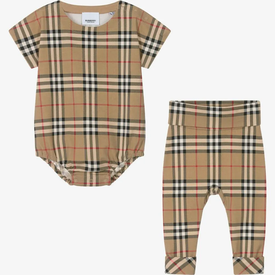 Burberry Beige Cotton Vintage Check Baby Gift Set Discount