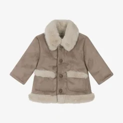 Mayoral Newborn Beige Faux Suede Baby Coat Online