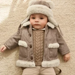 Mayoral Newborn Beige Faux Suede Baby Coat Online
