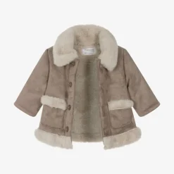 Mayoral Newborn Beige Faux Suede Baby Coat Online