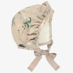 Elodie Beige Floral Cotton Bonnet Outlet
