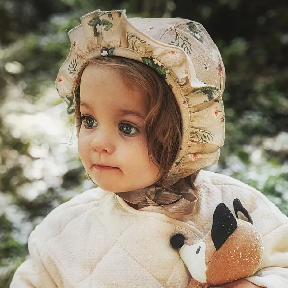 Elodie Beige Floral Cotton Bonnet Outlet