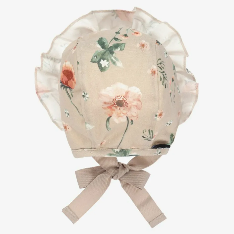 Elodie Beige Floral Cotton Bonnet Outlet