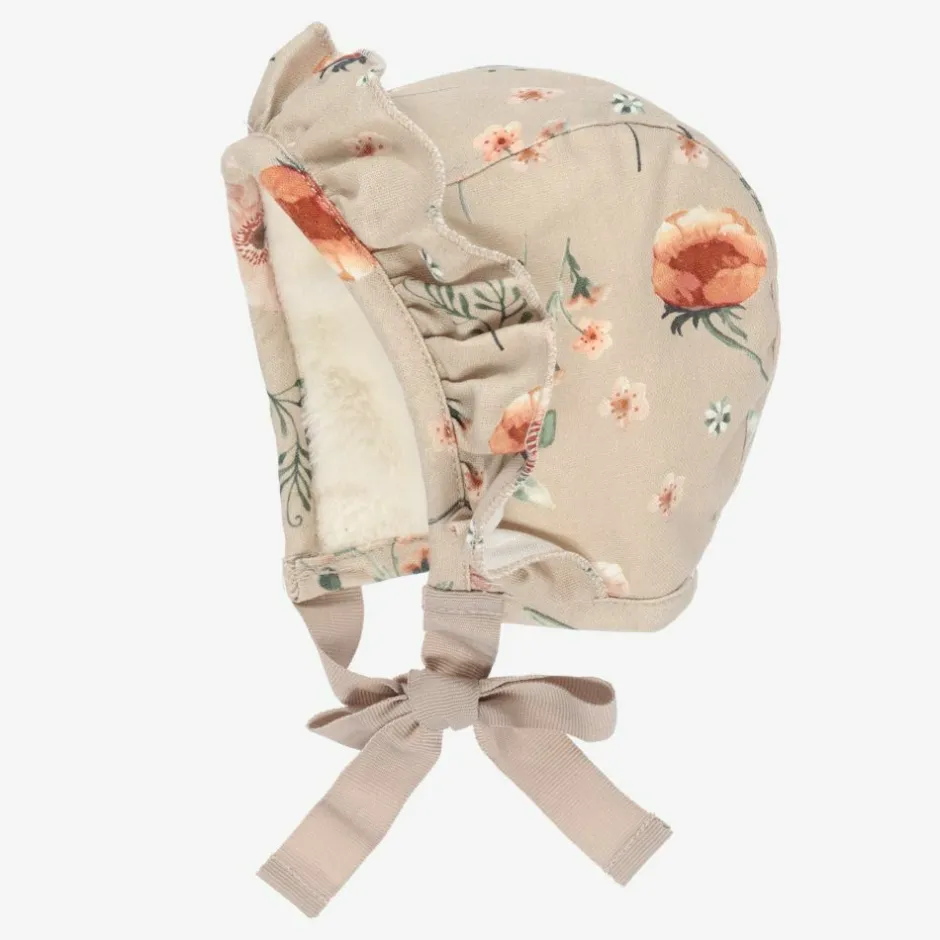 Elodie Beige Floral Cotton Bonnet Outlet