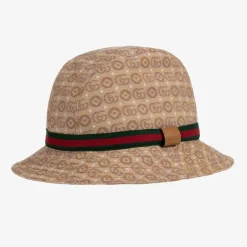 Gucci Beige GG Cotton Canvas Hat New
