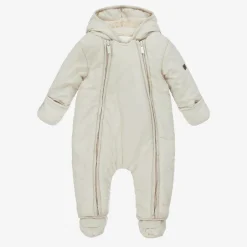 Carrément Beau Beige Hooded Baby Snowsuit Sale