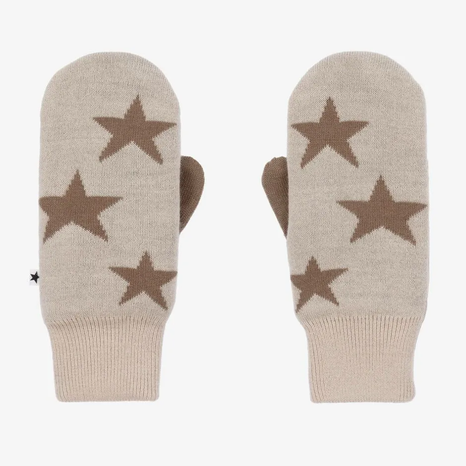 Molo Beige Knitted Star Mittens