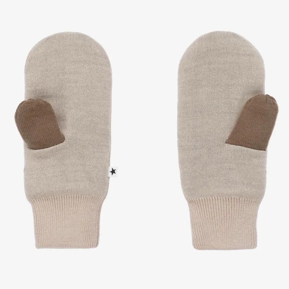 Molo Beige Knitted Star Mittens