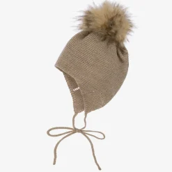 Mebi Beige Knitted Wool & Alpaca Pom-Pom Hat Best