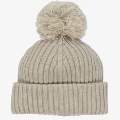 Elodie Beige Knitted Wool Pom-Pom Hat Sale