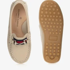Childrens Classics Beige Leather Moccasin Shoes Online