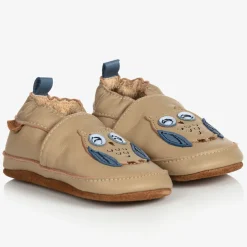 EN FANT Beige Leather Owl Slippers Clearance