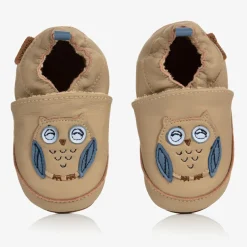 EN FANT Beige Leather Owl Slippers Clearance