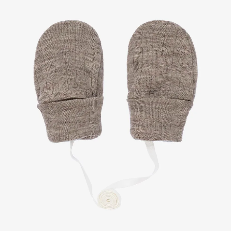 Joha Beige Merino Wool Baby Mittens New