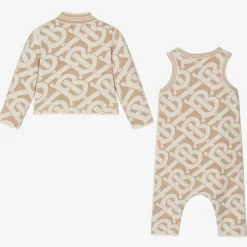 Burberry Beige Monogram Baby Romper Gift Set Hot