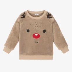 NAME IT Beige Reindeer Fleece Sweatshirt