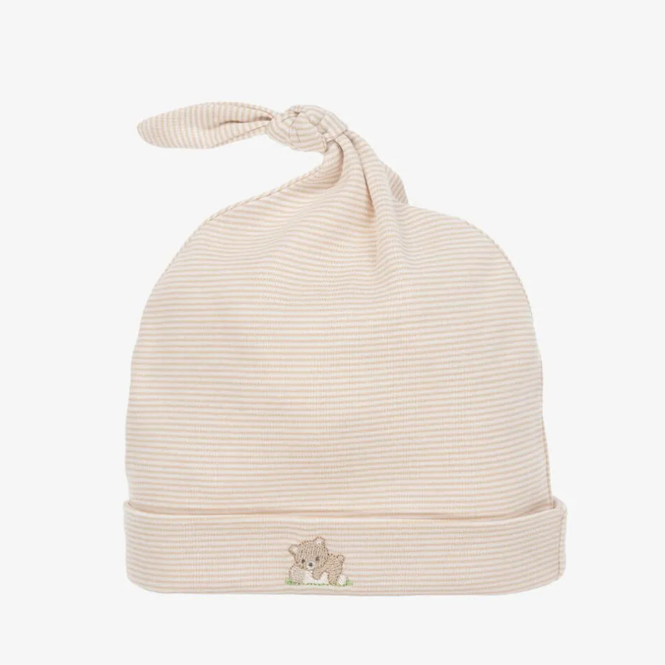 Kissy Kissy Beige Striped Cotton Honey Bear Cubs Baby Hat Outlet