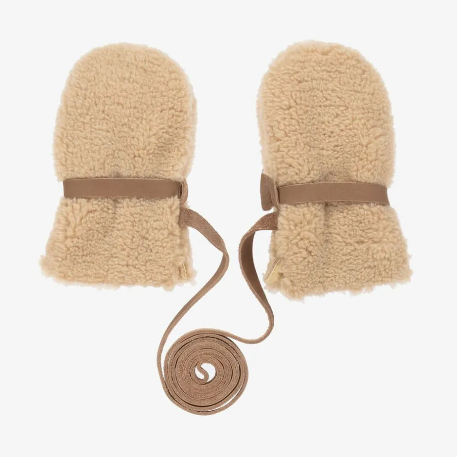 Donsje Beige Teddy Fleece Mittens Hot