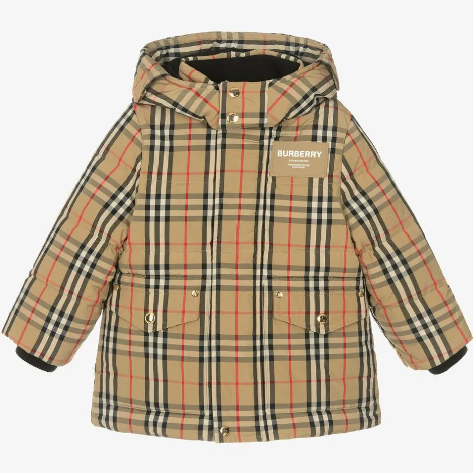Burberry Beige Vintage Check Down Coat New