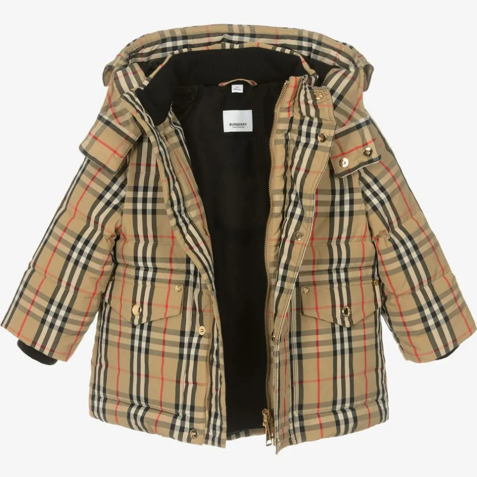 Burberry Beige Vintage Check Down Coat New