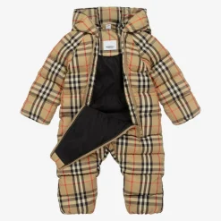 Burberry Beige Vintage Check Down Baby Snowsuit Hot