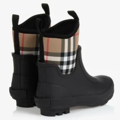 Burberry Black & Beige Check Rain Boots Discount