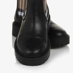 Burberry Black & Beige Vintage Check Chelsea Boots New