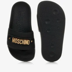 Moschino Kid-Teen Black & Gold Metal Logo Sliders Discount