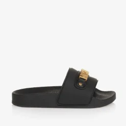 Moschino Kid-Teen Black & Gold Metal Logo Sliders Discount