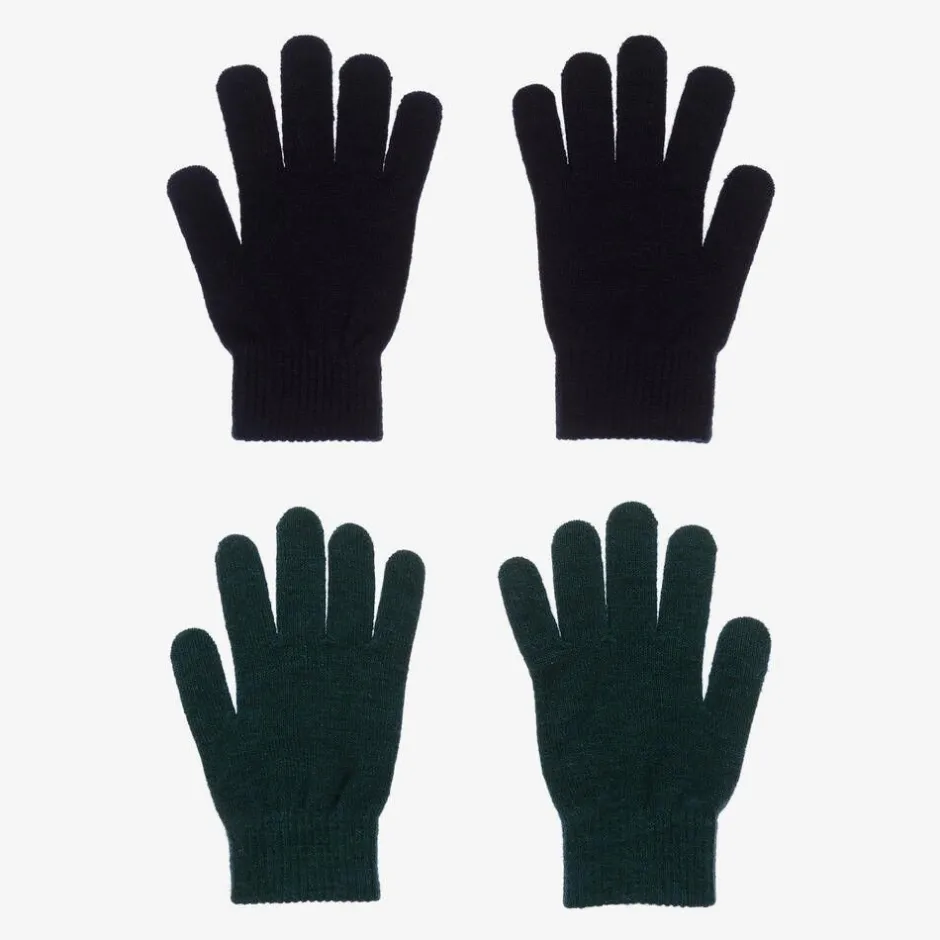 Molo Black & Green Knitted Gloves (2 Pack) Outlet