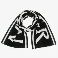 Moncler Enfant Black & Ivory Logo Wool Scarf Hot