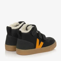 VEJA Black & Yellow Leather V-10 Trainers Hot