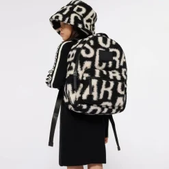 MARC JACOBS Black & White Sherpa Fleece Backpack (32cm) Outlet