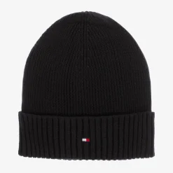 Tommy Hilfiger Black Cotton Beanie Hat New