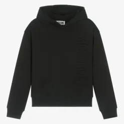 Moschino Kid-Teen Black Cotton Embossed Logo Hoodie Outlet