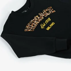Versace Black Cotton Leopard Print Logo Sweatshirt Discount