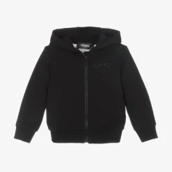 Versace Black Cotton Wild Barocco Zip-Up Top Outlet