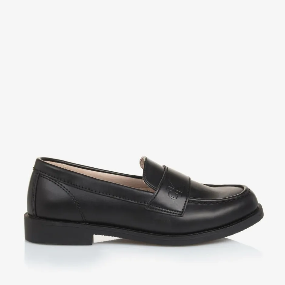 Calvin Klein Black Faux Leather Loafers Clearance